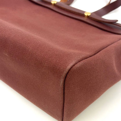 Hermes Herbag Cabas Su GM □F Engraved Leather × Canvas Brown Shoulder Bag Gold