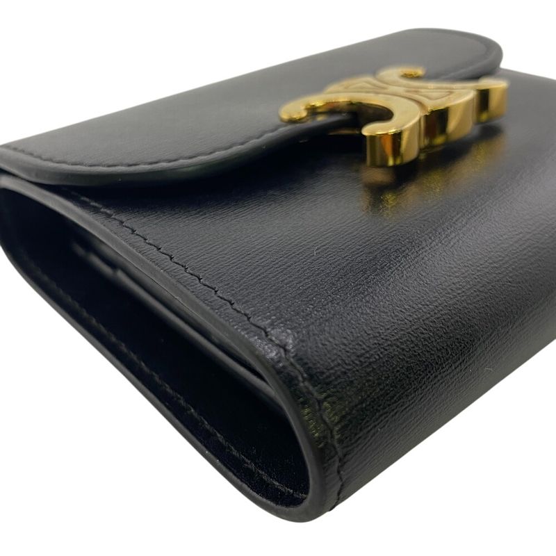 Celine Small Flap Wallet Trifold Wallet Branded Coin Purse Bill Black Women