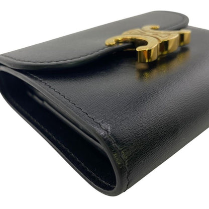 Celine Small Flap Wallet Trifold Wallet Branded Coin Purse Bill Black Women