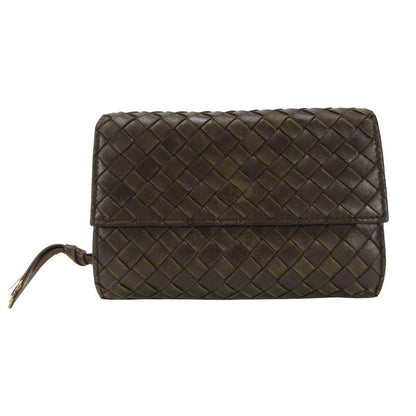 Bottega Veneta Trifold Wallet Intrecciato 113997 Lambskin Dark Brown With Coin