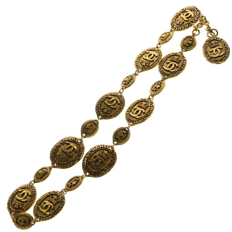 Chanel Vintage Coco Mark Coin Motif Pendant Necklace Gold