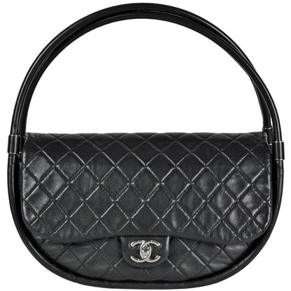 Chanel Hula Hoops Handbag Lamb Skin Black Silver Hardware Coco Mark Matelasse