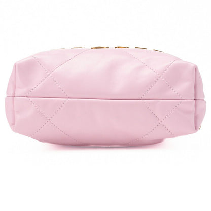 Chanel 22 Mini Calfskin Pink Drawstring Chain Shoulder Bag With Gold Hardware