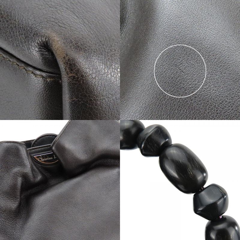 Christian Dior Handbag Leather Dark Brown Silver Hardware Maris Pearl Elegant