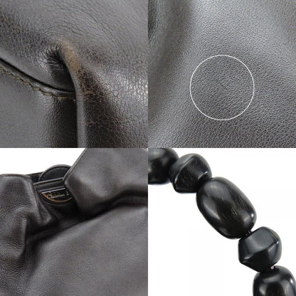 Christian Dior Handbag Leather Dark Brown Silver Hardware Maris Pearl Elegant