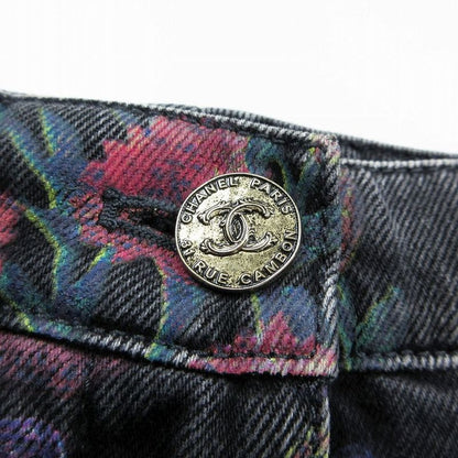 Chanel P70723v62507 21a Denim Pants Jeans Total Coco Mark Button Camellia