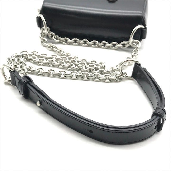 Versace Versus Super Safety Chain Shoulder Bag Black Leather