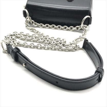 Versace Versus Super Safety Chain Shoulder Bag Black Leather