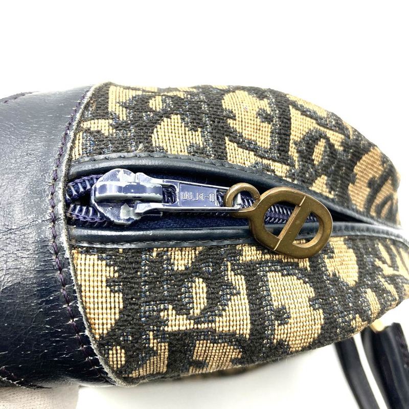 DIOR Handbag Vintage Boston Bag Navy Blue Canvas Trotter Women Men