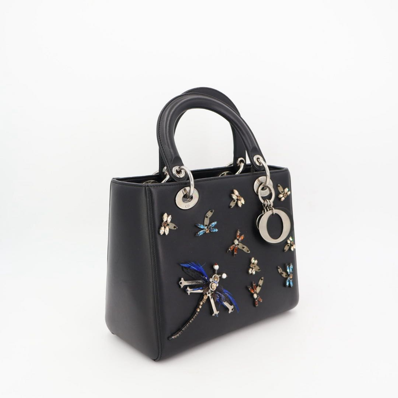 Christian DIOR Lady Dior Leather 2WAY Handbag Black