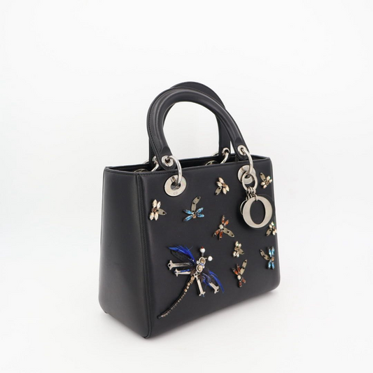 Christian DIOR Lady Dior Leather 2WAY Handbag Black