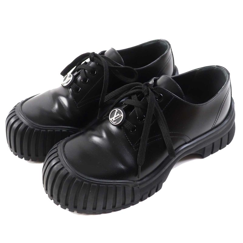 Louis Vuitton 2023 Ruby Line Lace-up Leather Shoes Black 38 With Box And