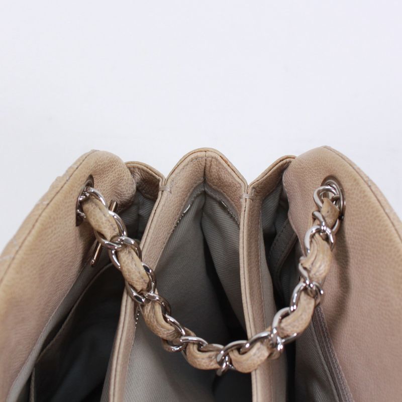 Chanel Matelasse Beau Ring Bag Caviar Skin Beige Shoulder Bag Silver