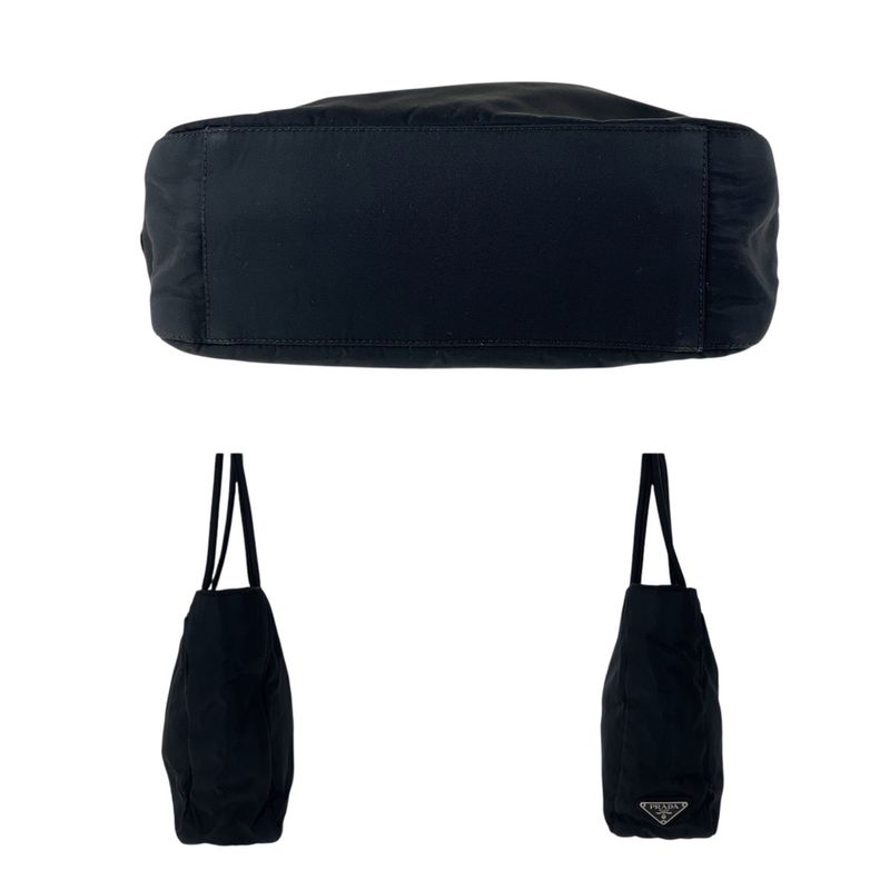 Prada Tessuto Triangle Logo Plate Black Silver Hardware Nylon Tote Bag Shoulder