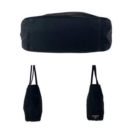 Prada Tessuto Triangle Logo Plate Black Silver Hardware Nylon Tote Bag Shoulder