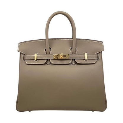 Hermes Handbag Birkin 25 W Engraved Swift Etoupe Glaze Gold Hardware Hermes
