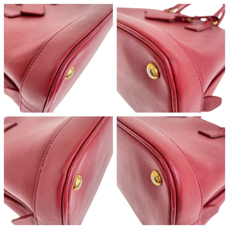 Prada Saffiano Triangle Logo Plate Red Gold Hardware Leather Handbag Shoulder