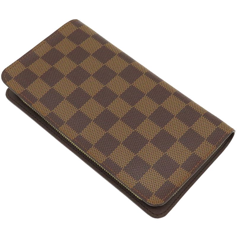 Louis Vuitton Long Wallet Porte Monejip Damier Canvas Damier Ebene Gold