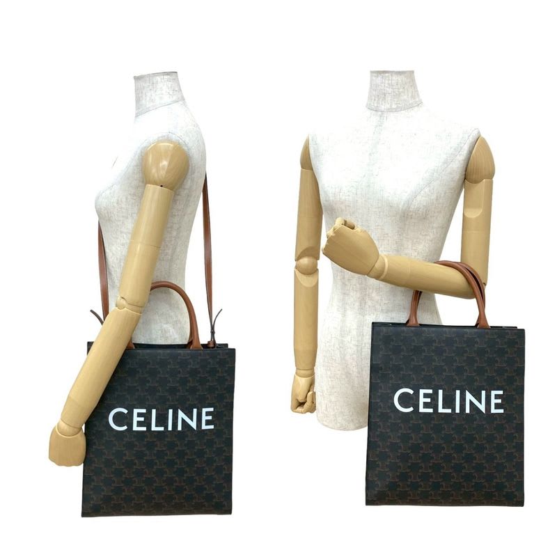 Celine Vertical Cabas Leather 2-Way Handbag Mini Tote Bag Shoulder Bag Brown