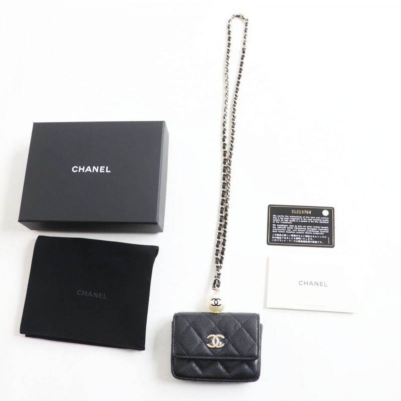 Unused CHANEL Ap2119 Caviar Skin Matelasse Coco Mark Flap Coin