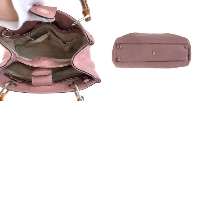 Gucci Bamboo Pink Brown Silver Hardware Leather 336082 Handbag Tote Bag Women