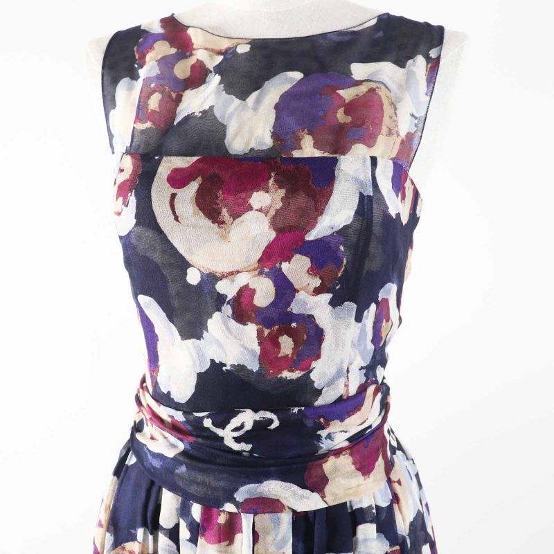 CHANEL P37299 100% Silk Coco Mark Camellia Partially Sheer Chiffon Fabric