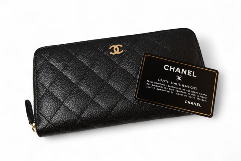 Chanel Wallet Chanel Long Wallet Matelasse Caviar Skin A50097 Black Gold