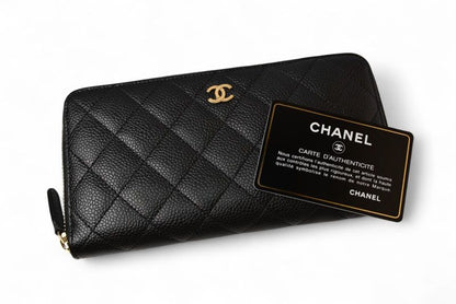 Chanel Wallet Chanel Long Wallet Matelasse Caviar Skin A50097 Black Gold