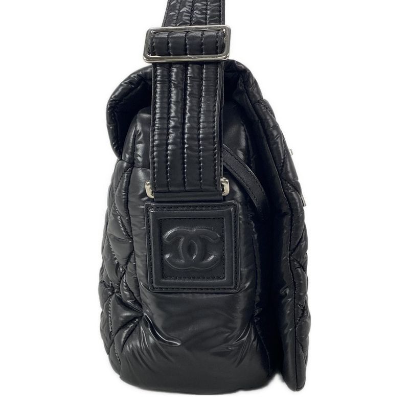Chanel Shoulder Bag Coco Cocoon A48616 Black Silver Hardware Leather