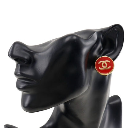 Chanel Coco Mark Gold Plated Red 01P Ladies 8.5g Earring