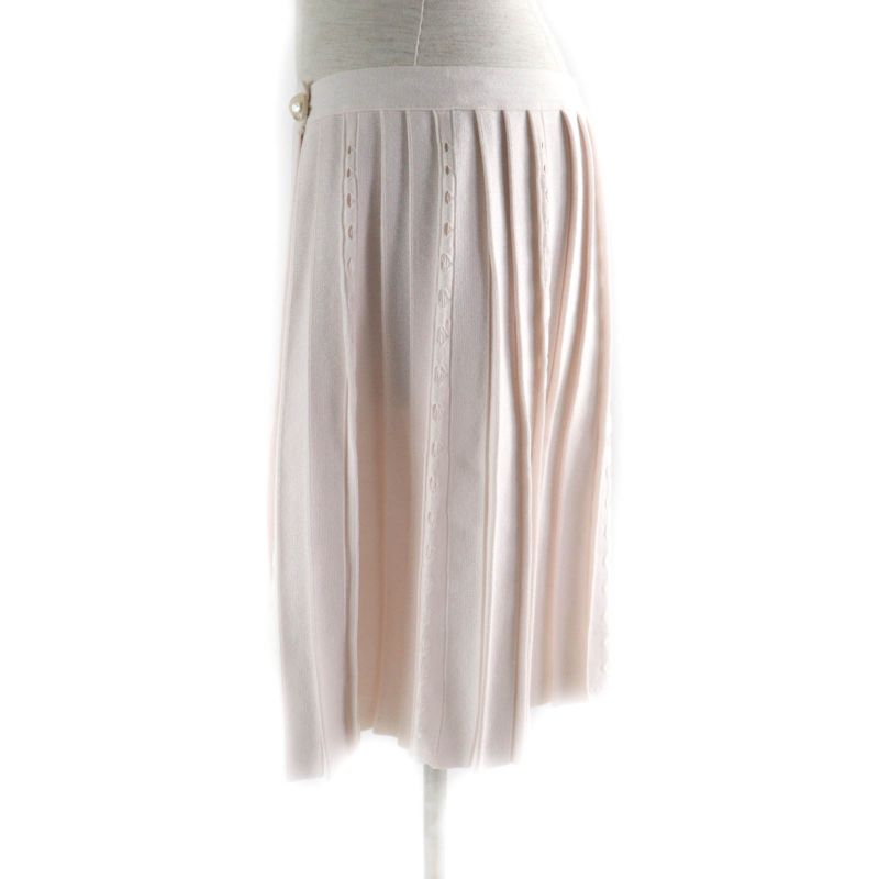 CHANEL P43884 F Knit Pleated Skirt With Pearl Coco Mark Buttons Wrap Skirt
