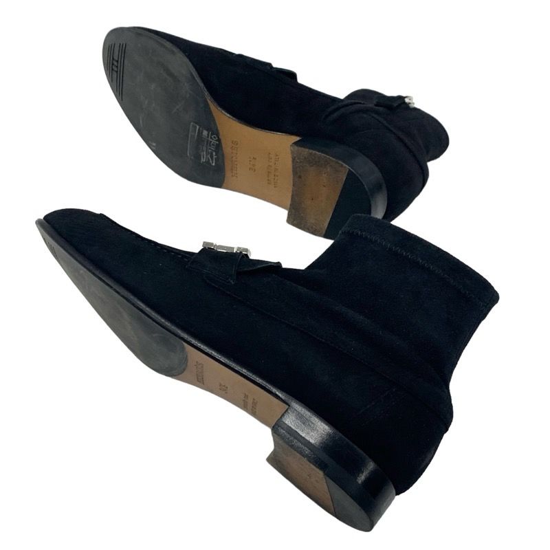 Hermes Saint Honore Boots Short Boots Shoes Suede Black Silver Constance