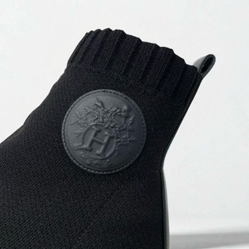 Hermes Volver Boots Short Shoes Fabric Leather Black Sock