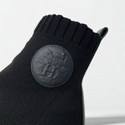 Hermes Volver Boots Short Shoes Fabric Leather Black Sock