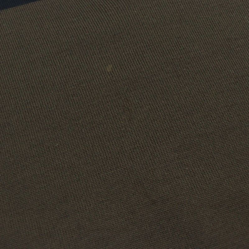 Hermes 100% Wool V-neck Bicolor Shoulder Border Pattern Knit Sweater Khaki