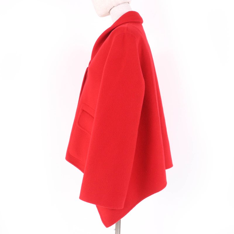 Hermes 100% Cashmere Short Coat Half Coat With Serie Buttons Red 34 Made In