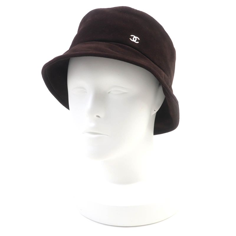 CHANEL 23AW Goatskin Bucket Hat With Coco Mark Hardware Hat Brown M With Box