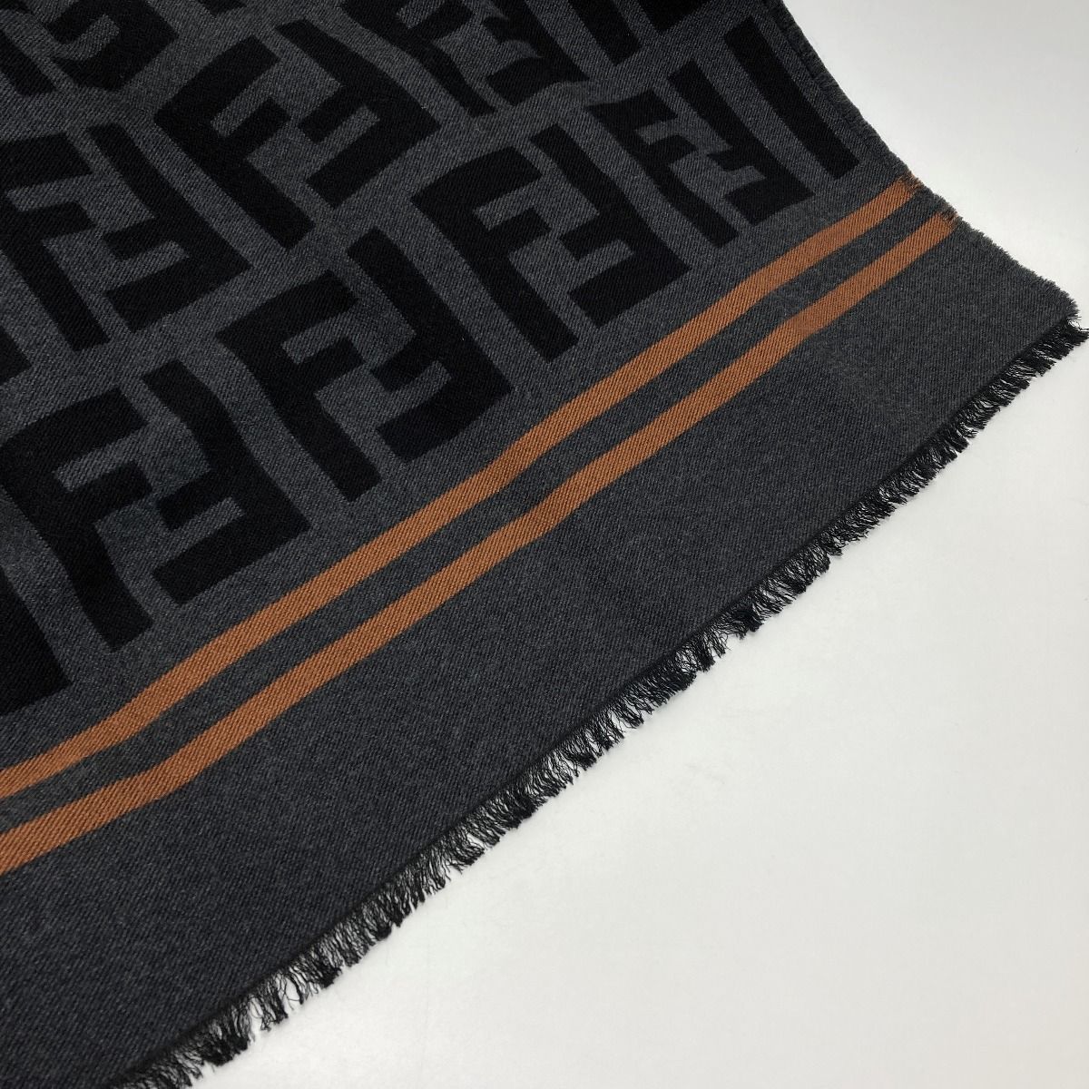 Fendi Zucca Pattern Poncho Tu Size Fxx636 A3q1 Black X Gray Stole Wool/silk