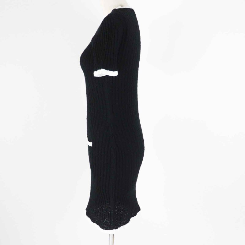 CHANEL P72078 Bicolor Short Sleeve Dress With Coco Mark Buttons Black White 36