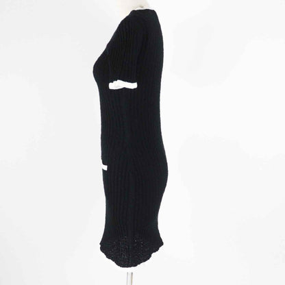 CHANEL P72078 Bicolor Short Sleeve Dress With Coco Mark Buttons Black White 36