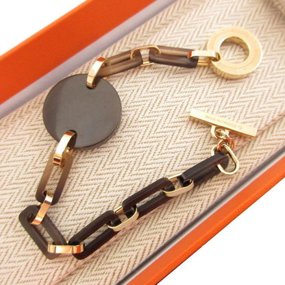 Hermes Fet Vosges GM Clover T2 Buffalo Horn Metal Brown Bracelet 0980 Hermes