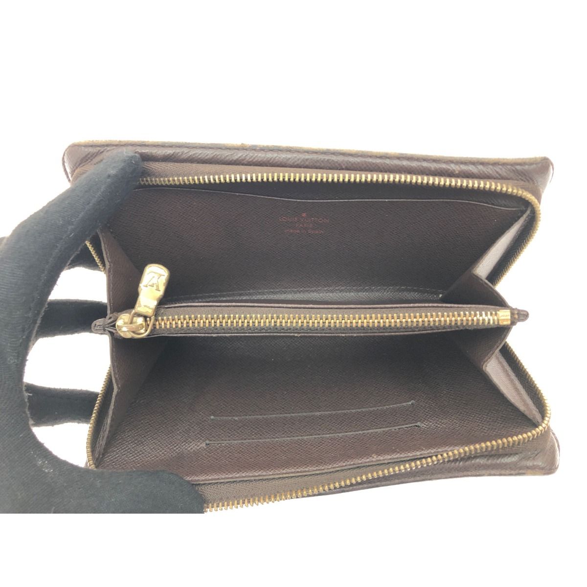 Louis Vuitton Women's Long Wallet Round Zipper Portomone Zip Damier Ebene