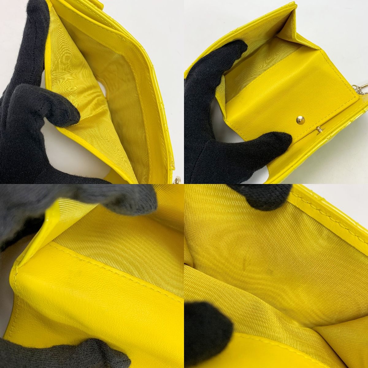 Christian Dior Patent Leather Cannage Charm Yellow Trifold Wallet