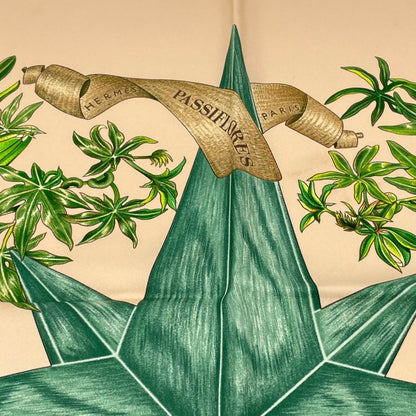 Hermes Carre 90 Passiflores Passion Flower Beige 100% Silk Scarf