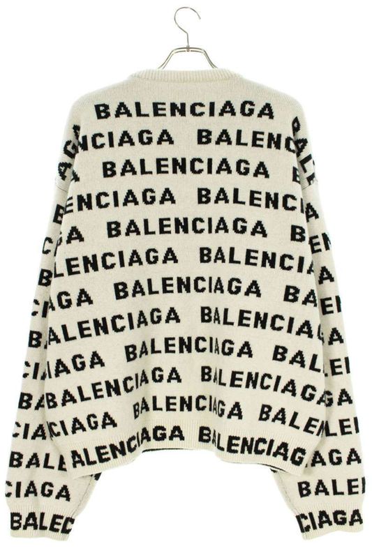 Balenciaga 23AW 761596 T1673 Crewneck Knit With All Over Logo Pattern Men's L