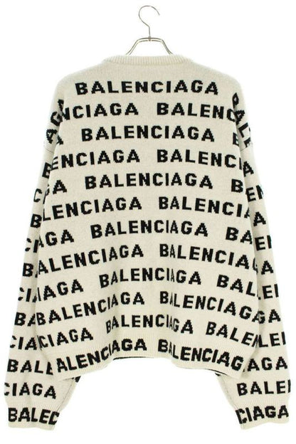 Balenciaga 23AW 761596 T1673 Crewneck Knit With All Over Logo Pattern Men's L