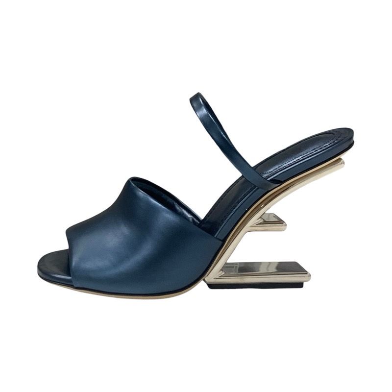Fendi First Sandals Shoes Metallic Cles The Blue Silver Unused Metal Heel Strap