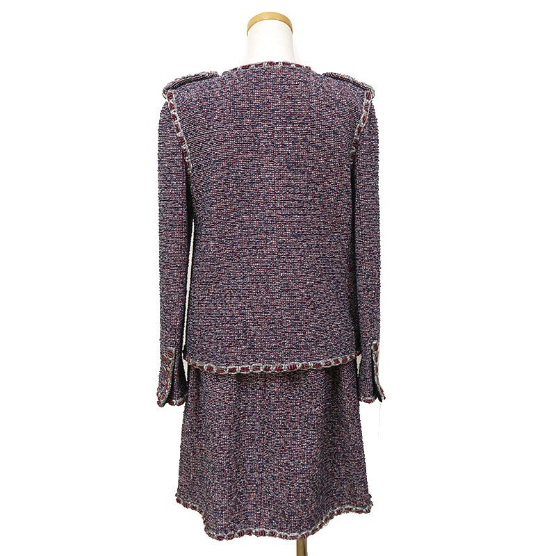 Chanel Tweed Setup Navy X Red X White Size 34 36 Skirt Suit