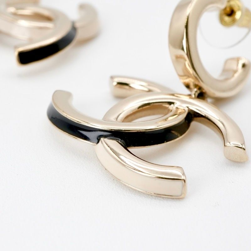 Chanel Earrings Earring Gold Black Coco Mark Hoop