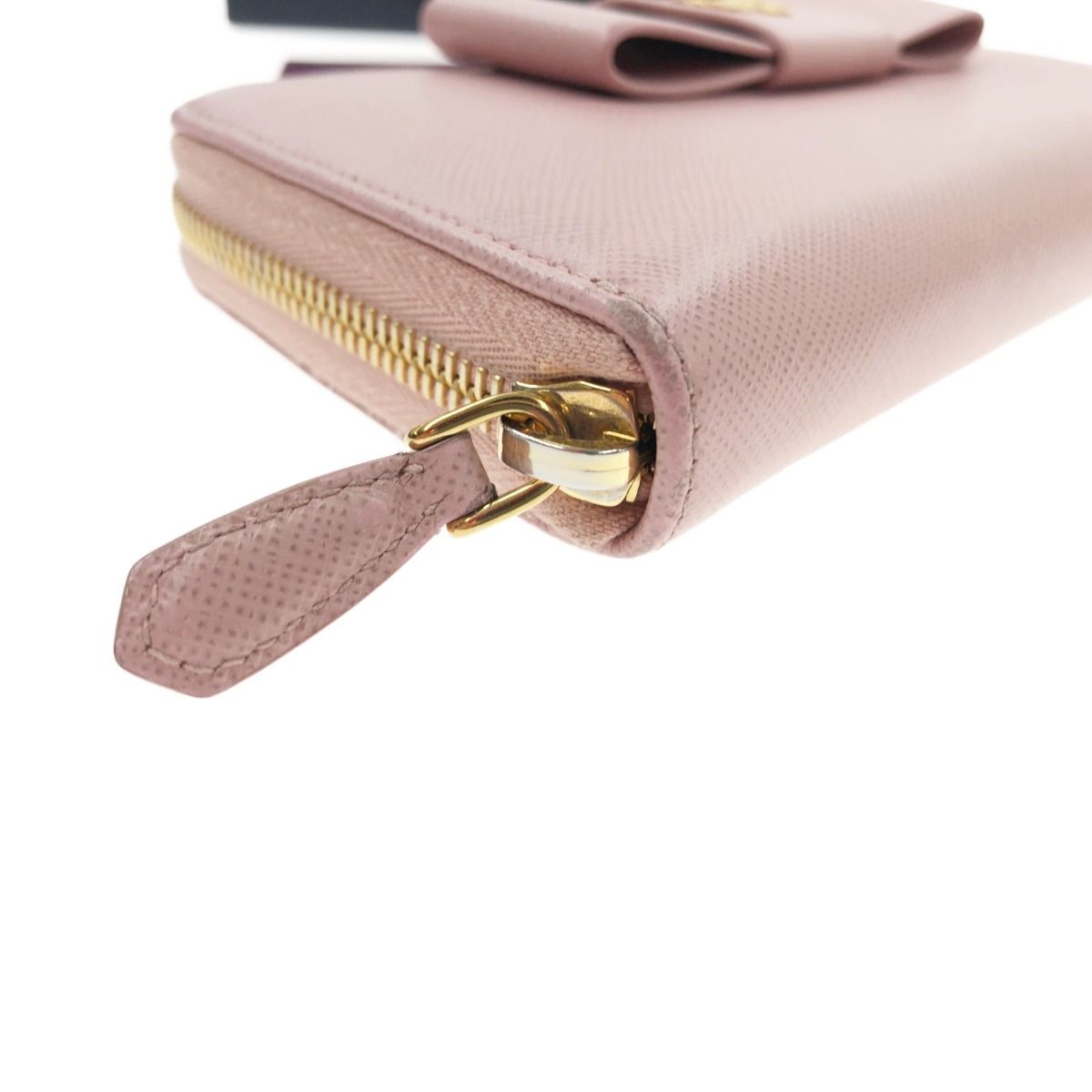 Prada Saffiano Ribbon Round Zipper Long Wallet 1ml506ztm Pink